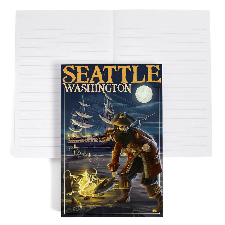Lined 6x9 Journal, Seattle, Washington, Pirate and Treasure, Lay Flat, 193 Pages, FSC paper