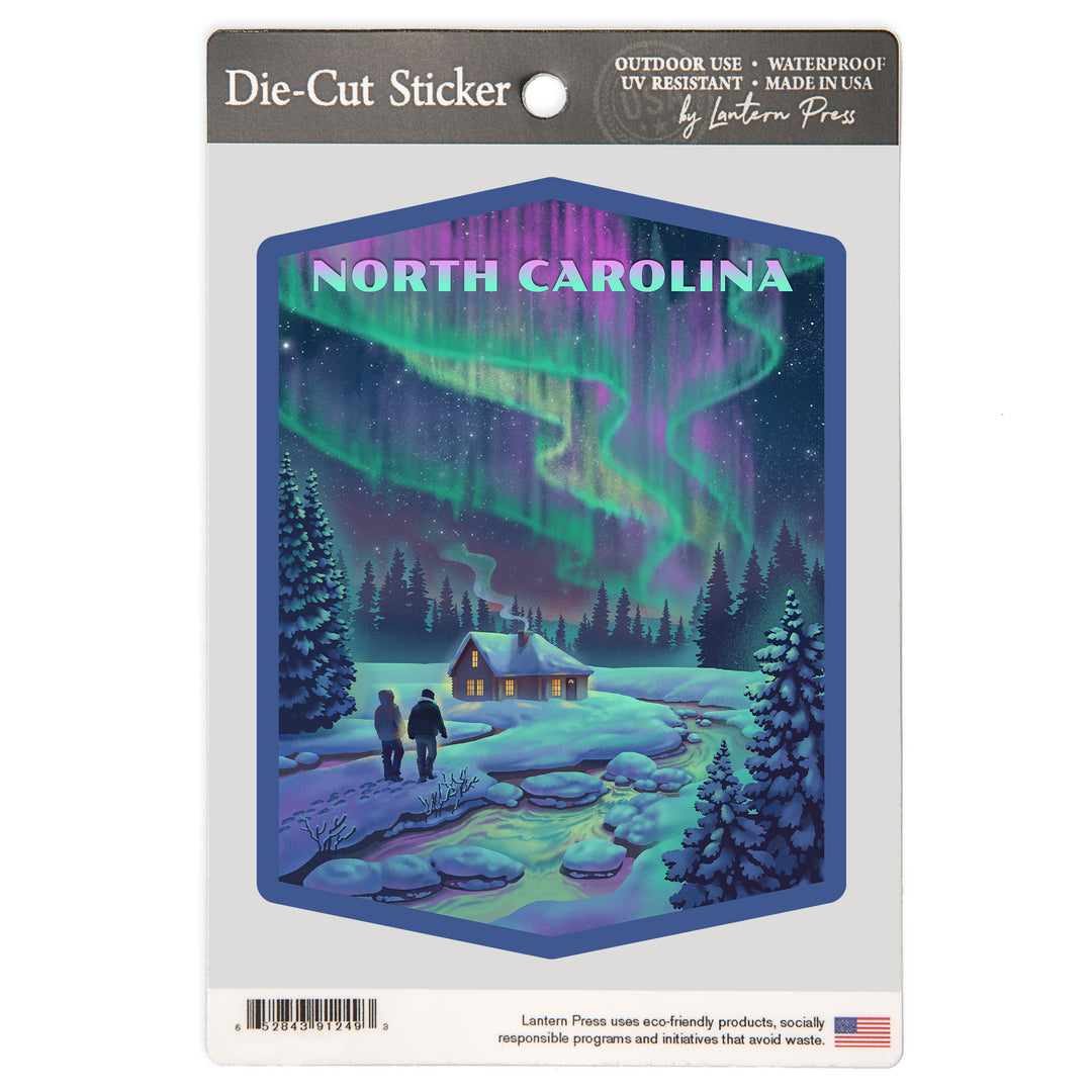 North Carolina, Northern Lights and Cabin, Vinyl Sticker