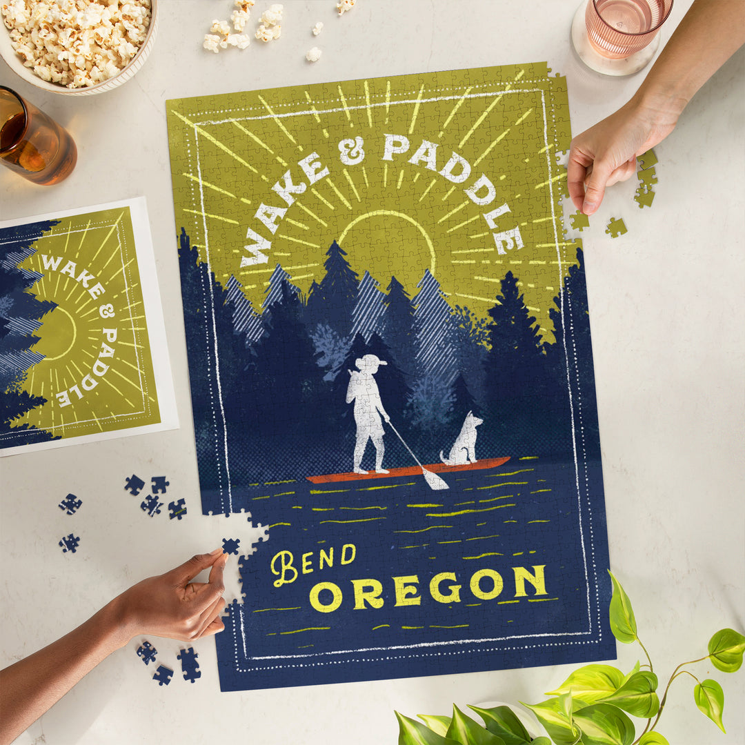 Bend, Oregon, Lake Life Series, Wake and Paddle, Landscape with Trees, 1000 Piece Jigsaw Puzzle