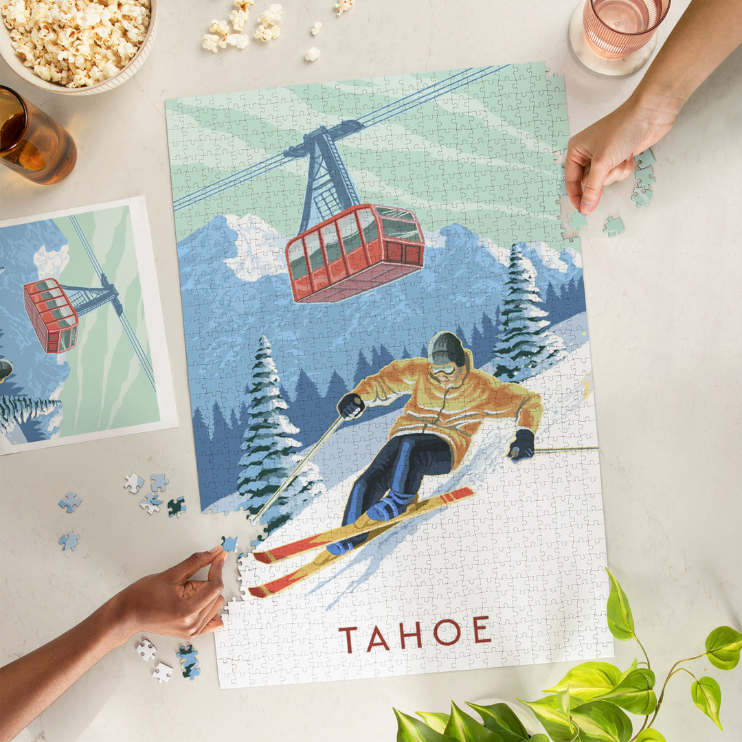 Lake Tahoe, California, Skier and Tram, Tahoe, Jigsaw Puzzle
