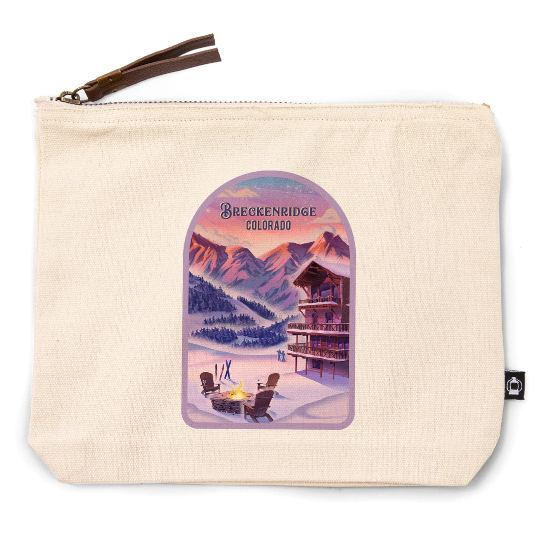 Breckenridge, Colorado, Apres Ski, Lithograph, Organic Cotton Zipper Pouch, Go Bag