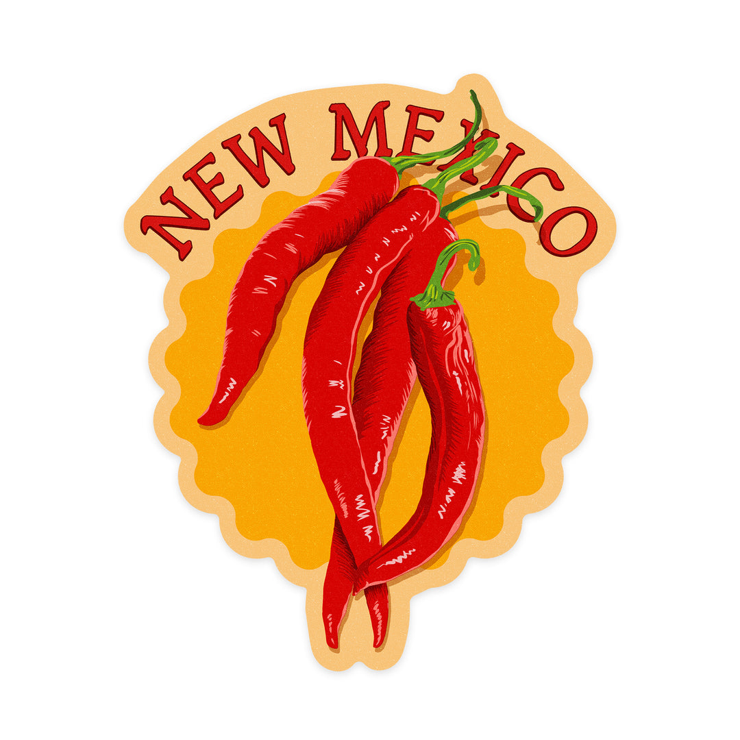 New Mexico, Red Chiles, Letterpress, Contour, Lantern Press Artwork, Vinyl Sticker