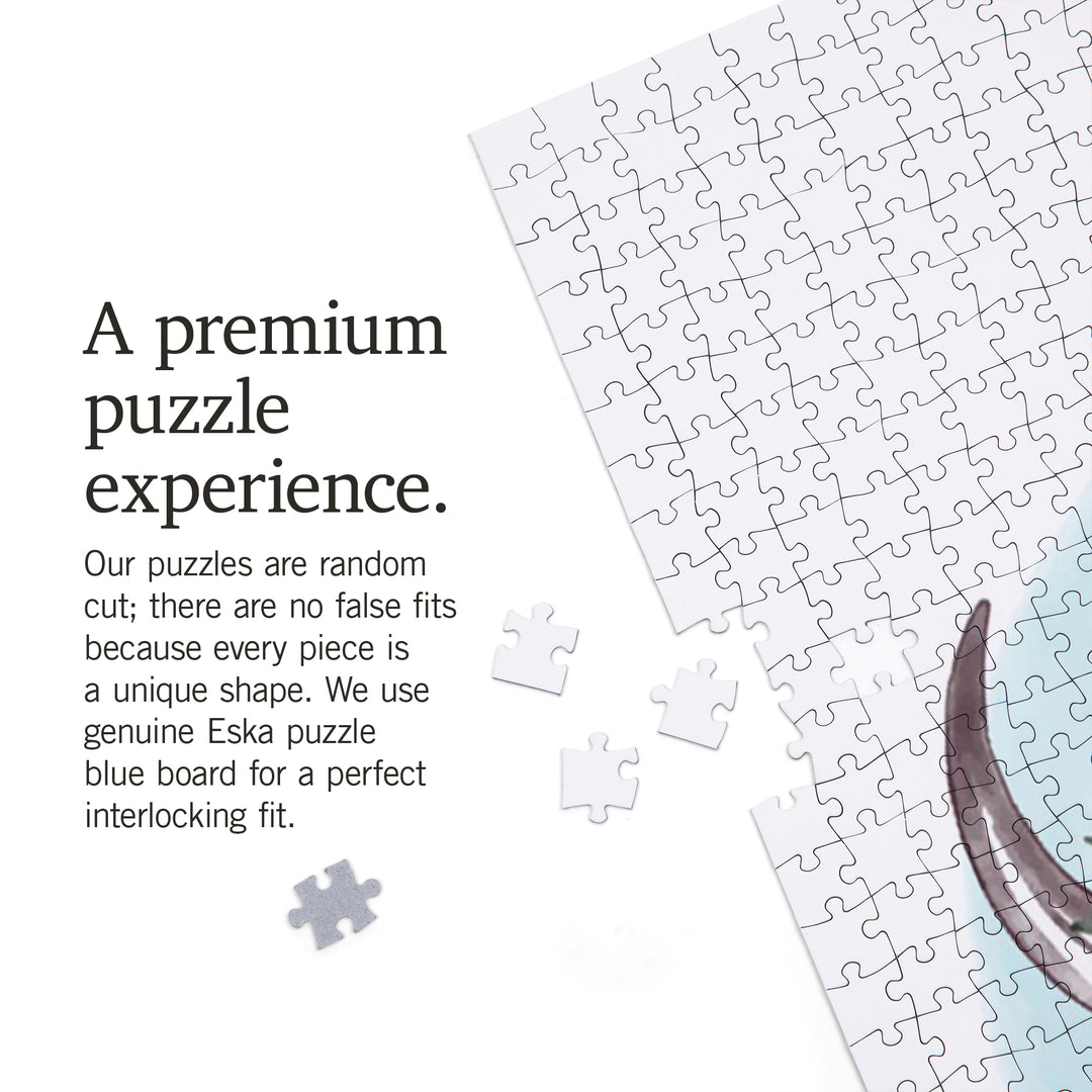 New Mexico, Watercolor, Cow Skull and Flower Crown, 1000 Piece Jigsaw Puzzle