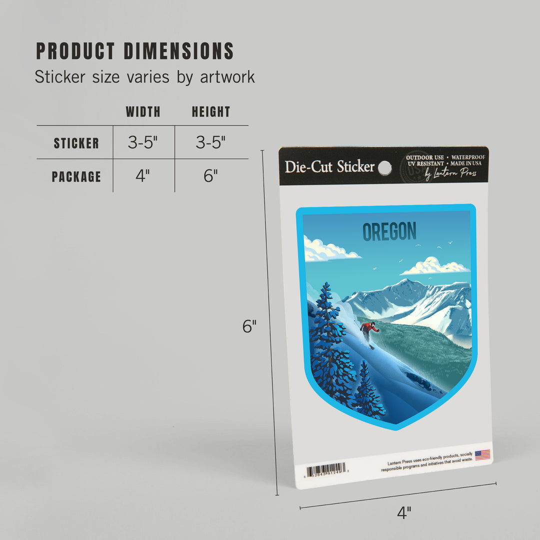 Oregon, Lithograph, Downhill Skier, Vinyl Sticker