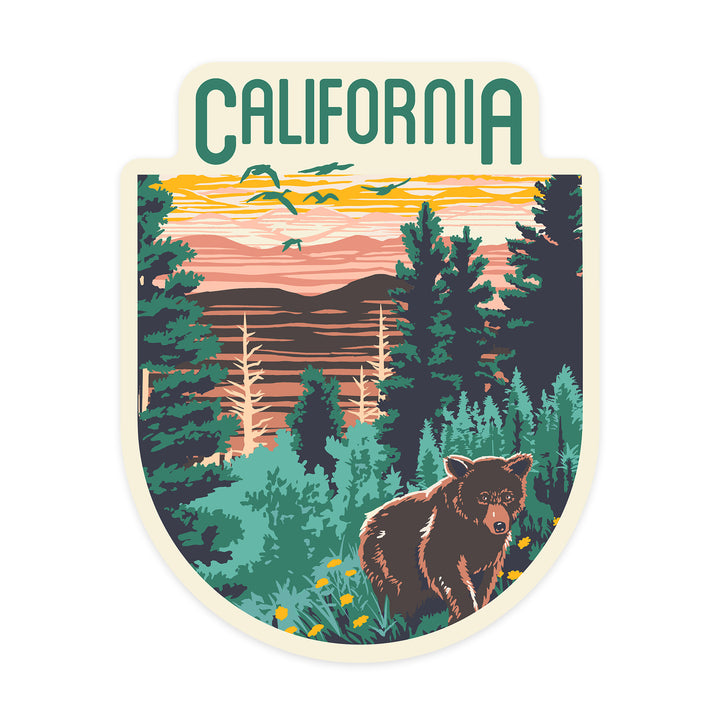 California, Explorer Series, Bear, Contour, Vinyl Sticker - Lantern Press