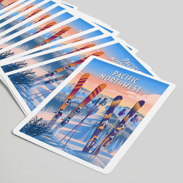 Playing Cards, Pacific Northwest, Prepare for Takeoff, Skis in Snowbank, 52 Card Deck with Jokers in Box, Unique Art