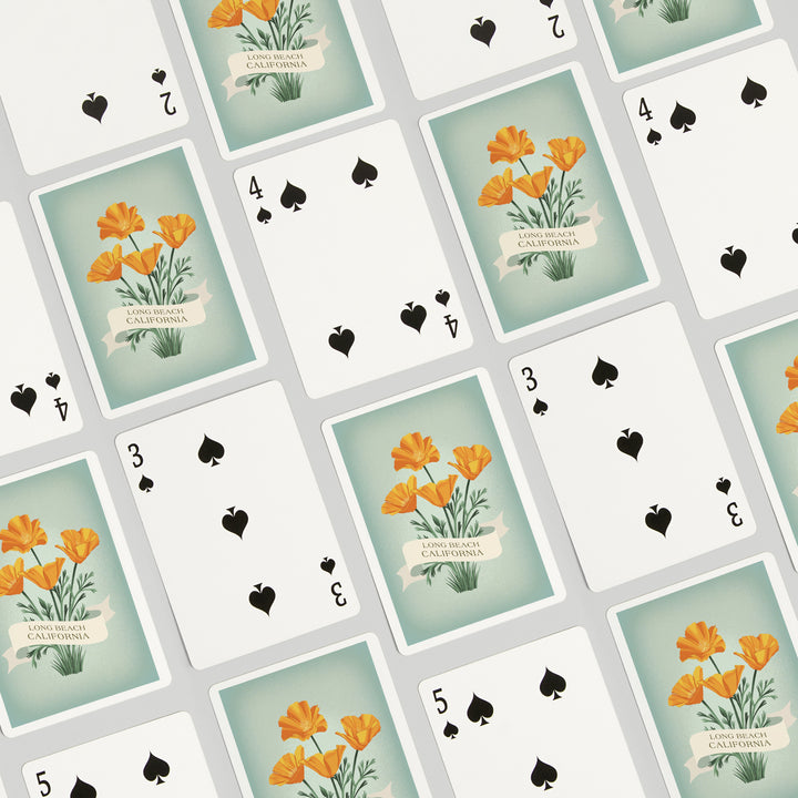 Playing Cards, Long Beach, California, Vintage Flora, California Poppy, 52 Card Deck with Jokers in Box, Unique Art