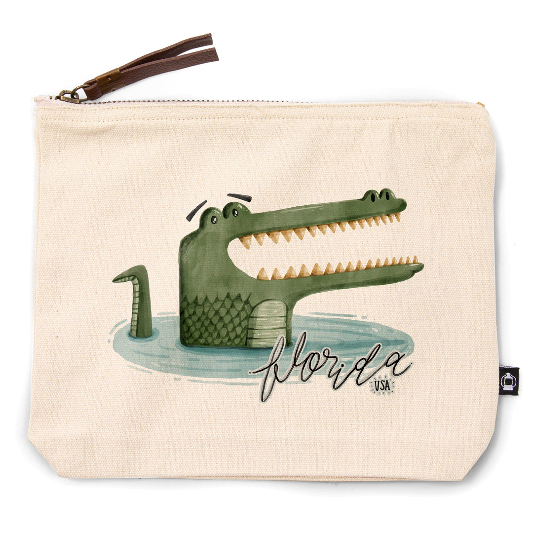 Florida, Alligator, Watercolor, Contour, Lantern Press Artwork, Accessory Go Bag