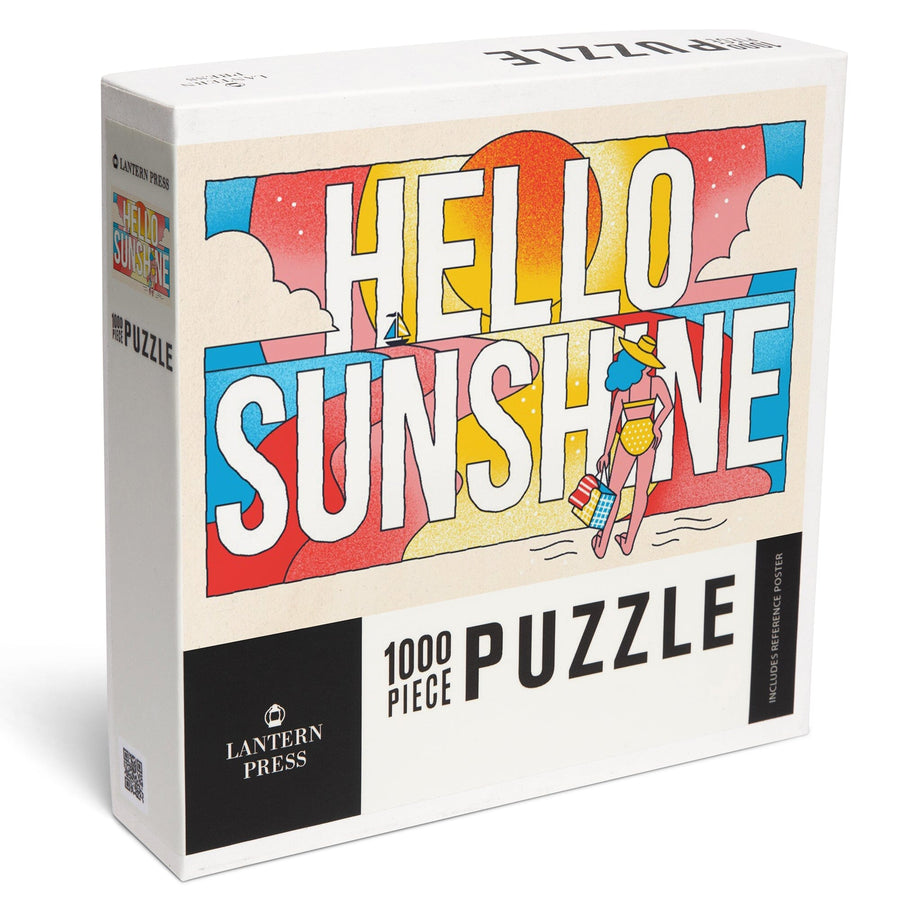 70s Sunshine Collection, Hello Sunshine, Girl on Beach, Jigsaw Puzzle Puzzle Lantern Press 