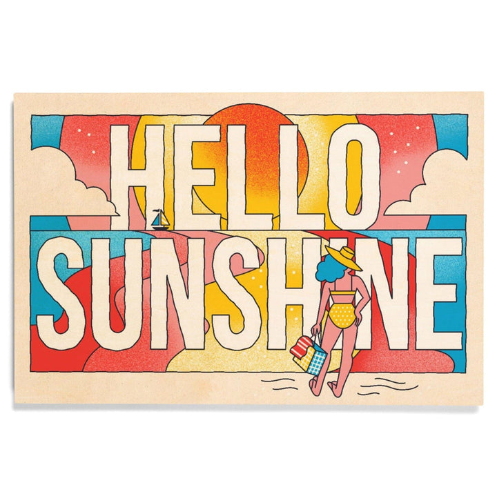 70s Sunshine Collection, Hello Sunshine, Girl on Beach, Wood Signs and Postcards Wood Lantern Press 