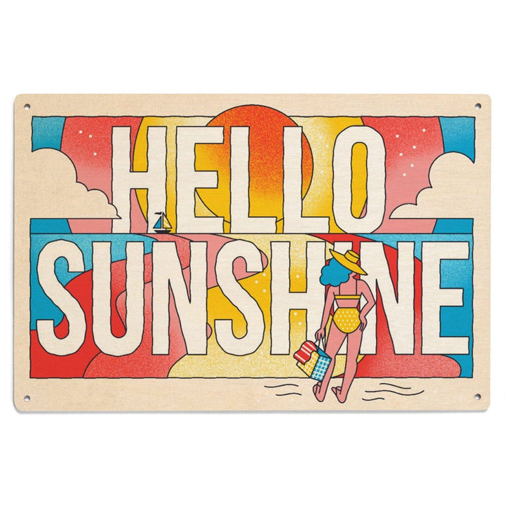 70s Sunshine Collection, Hello Sunshine, Girl on Beach, Wood Signs and Postcards Wood Lantern Press 