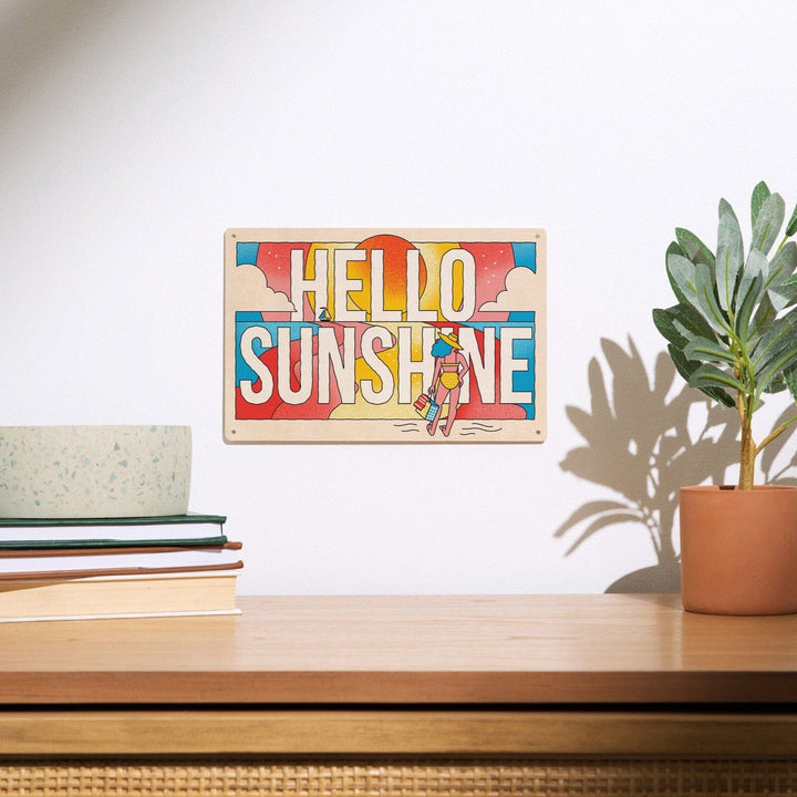 70s Sunshine Collection, Hello Sunshine, Girl on Beach, Wood Signs and Postcards Wood Lantern Press 