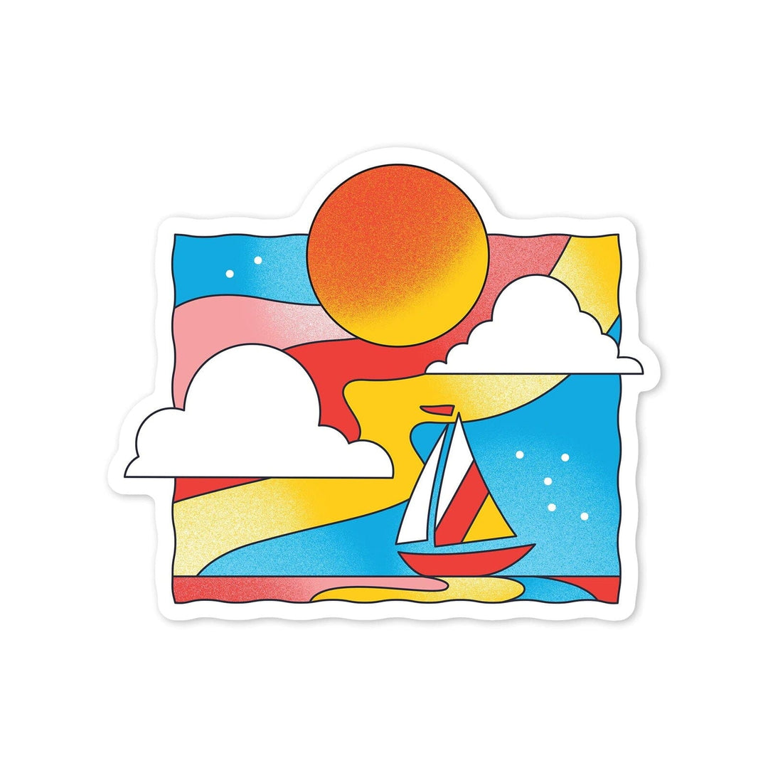 70s Sunshine Collection, Sailboat, Contour, Vinyl Sticker Sticker Lantern Press 