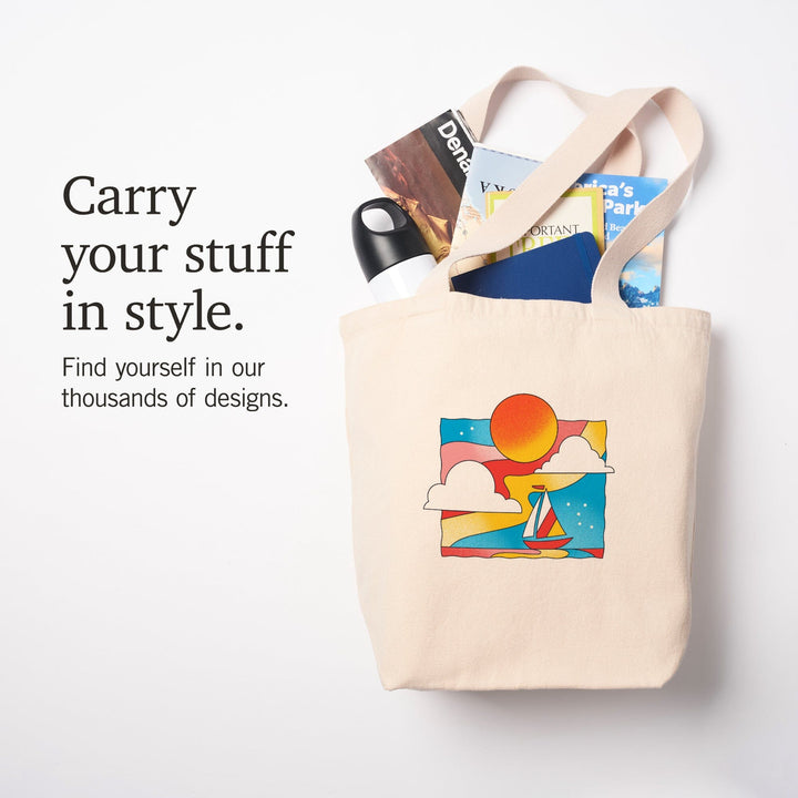 70s Sunshine Collection, Sailboat,, Tote Bag Totes Lantern Press 