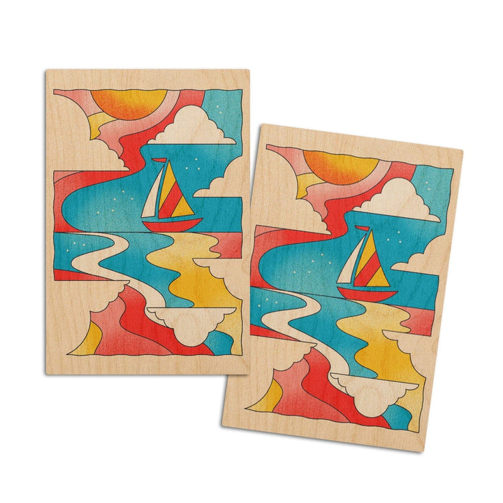 70s Sunshine Collection, Sailboat, Wood Signs and Postcards Wood Lantern Press 4x6 Wood Postcard Set 