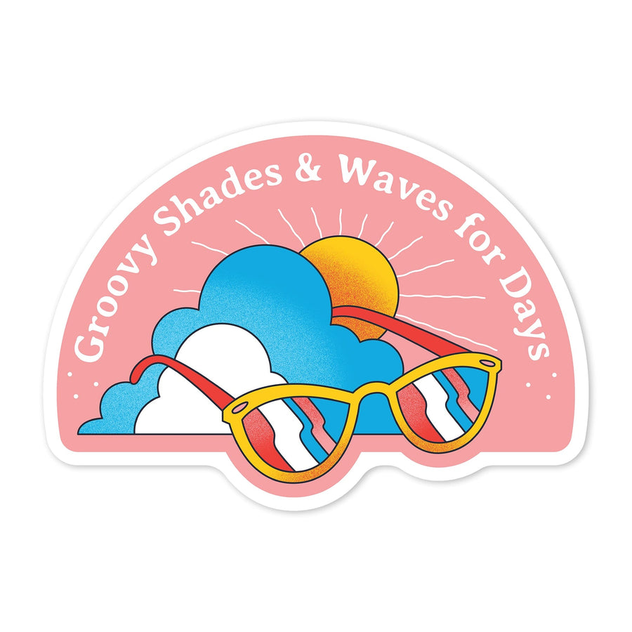 70s Sunshine Collection, Sunglasses, Groovy Shades and Waves For Days, Contour, Vinyl Sticker Sticker Lantern Press 