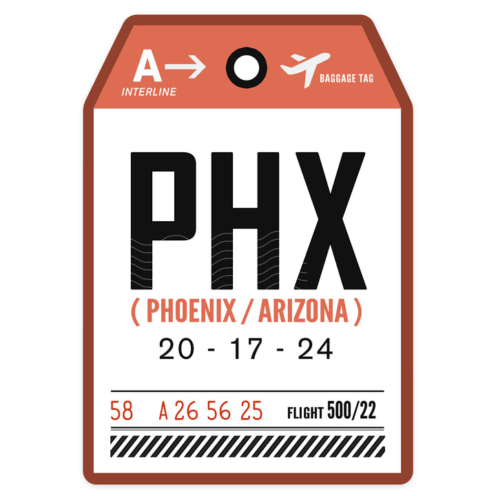 Phoenix, Arizona, PHX, Luggage Tag, Contour, Vinyl Sticker