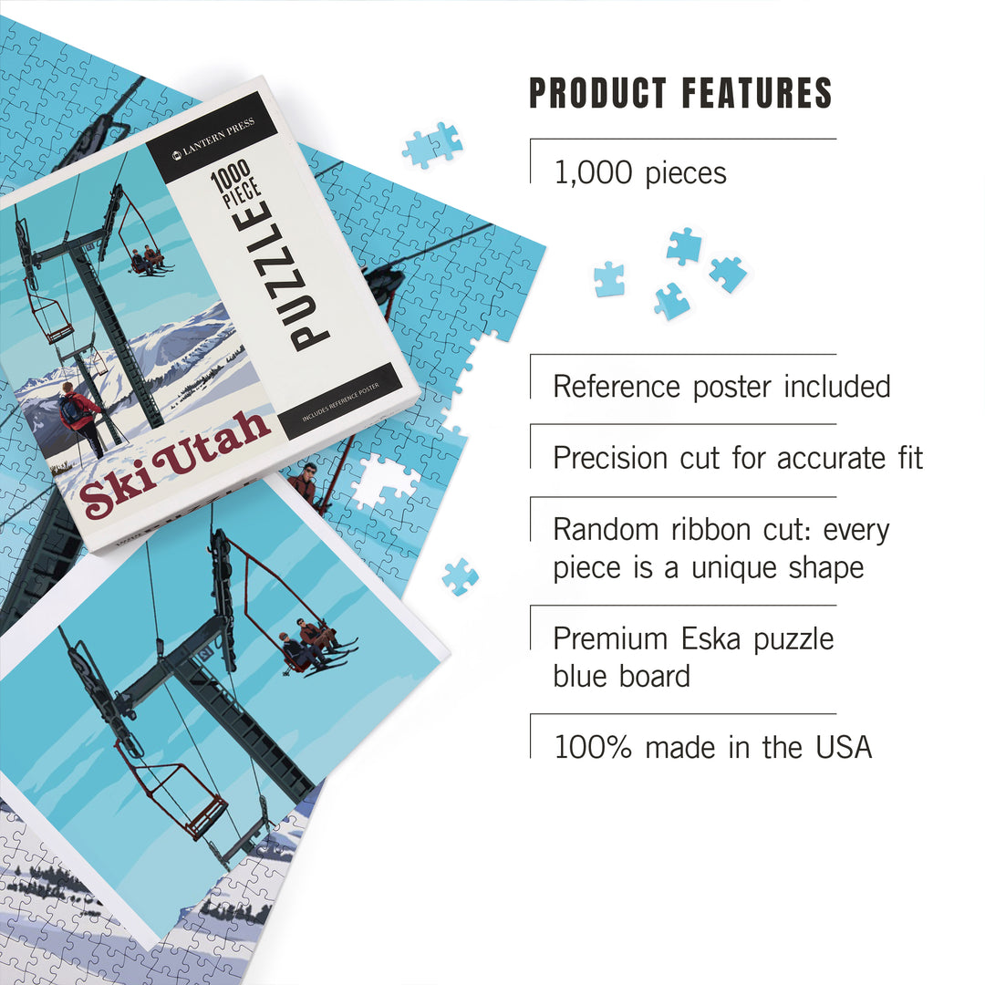 Ski Utah, Ski Lift Day Scene, Jigsaw Puzzle