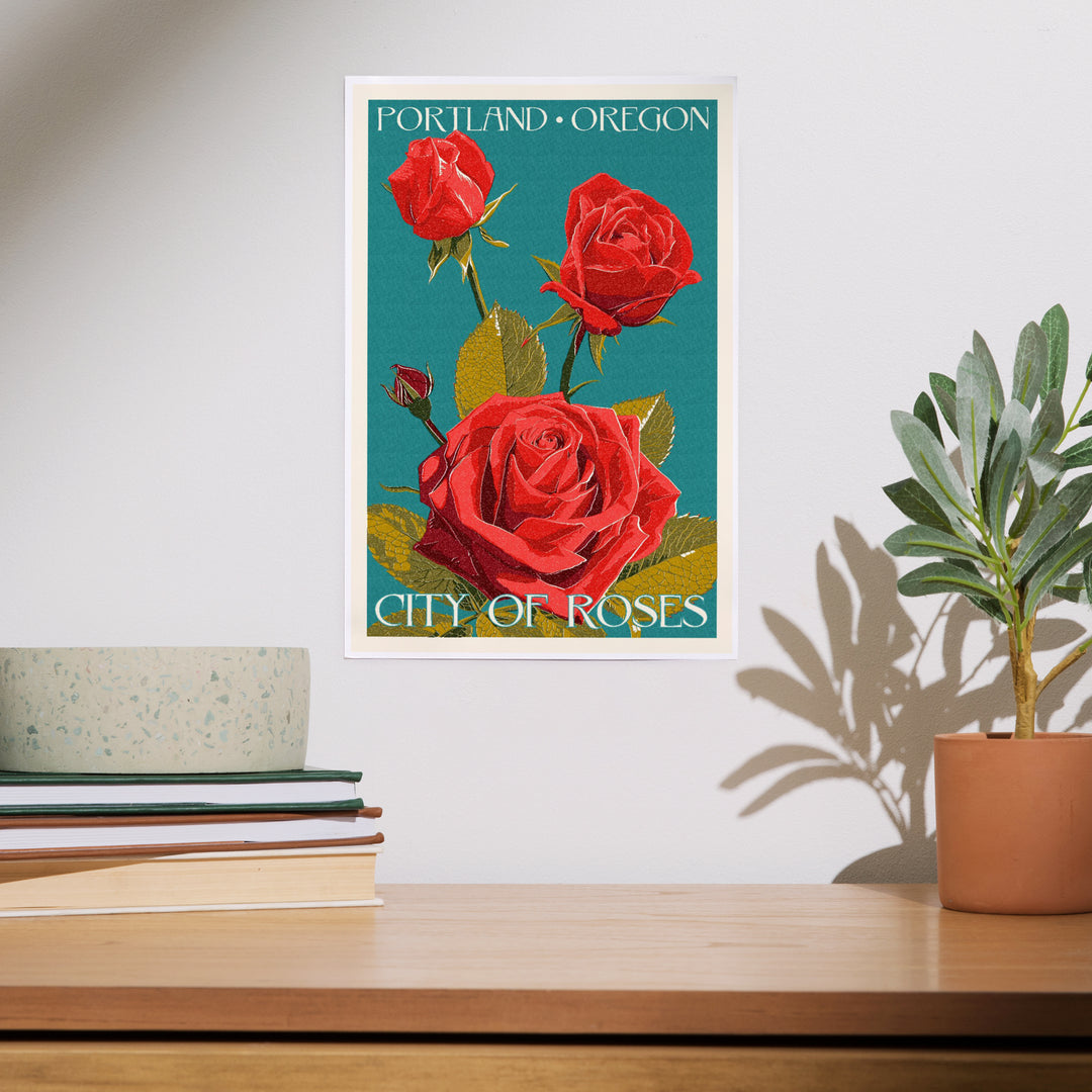 Portland, Oregon, City of Roses, Rose, Letterpress, Art & Giclee Prints