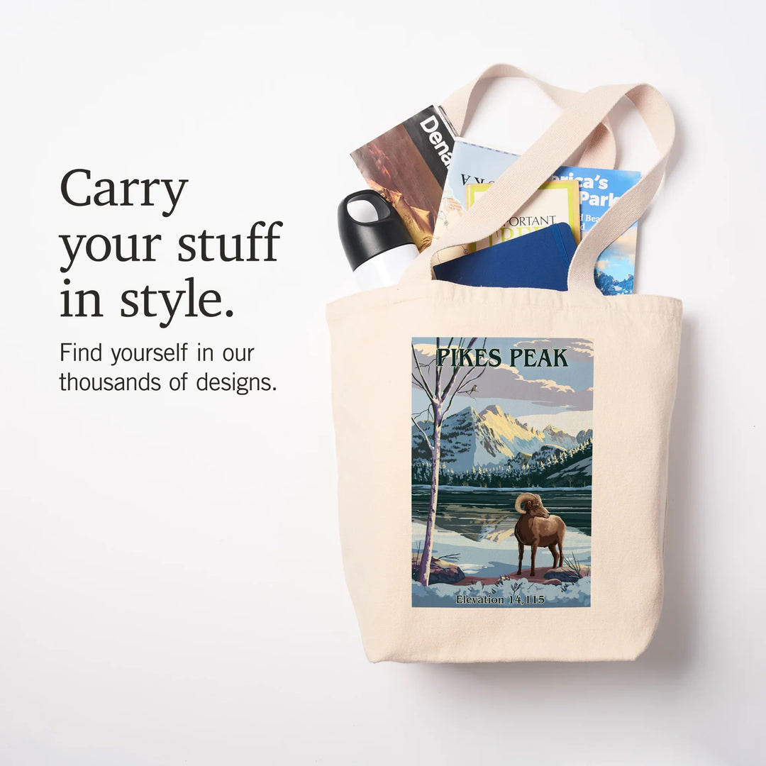 Pikes Peak National Park, Colorado, Winter at Pikes Peak, Painterly, Tote Bag