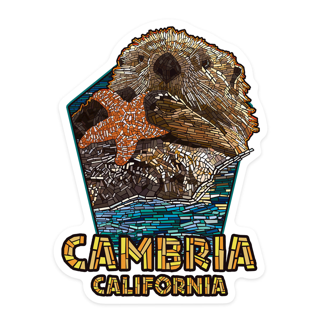 Cambria, California, Sea Otter Mosaic, Contour, Vinyl Sticker