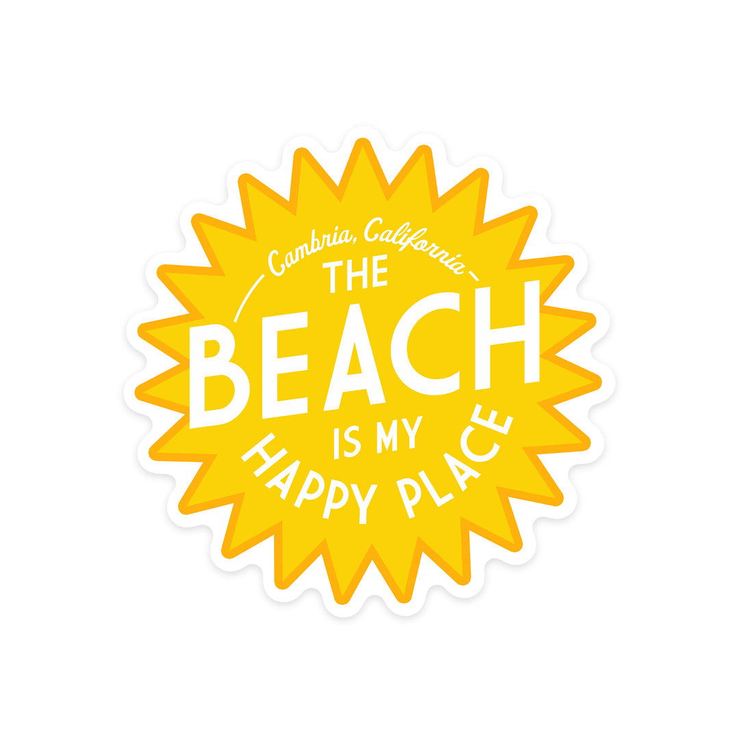 Cambria, California, The Beach is My Happy Place, Contour, Vinyl Sticker