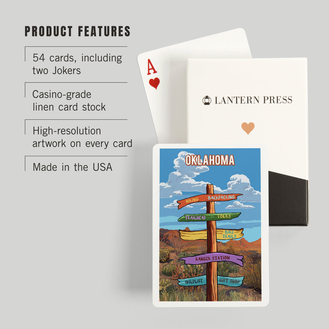 Playing Cards, Oklahoma, Signpost, Desert, 52 Card Deck with Jokers in Box, Unique Art