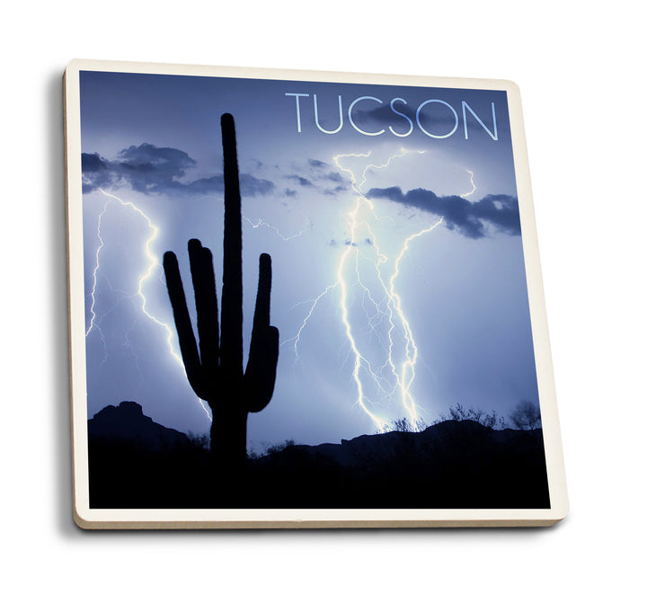 Tucson, Arizona, Blue Sky and Lightning, Photograph, Coaster Set