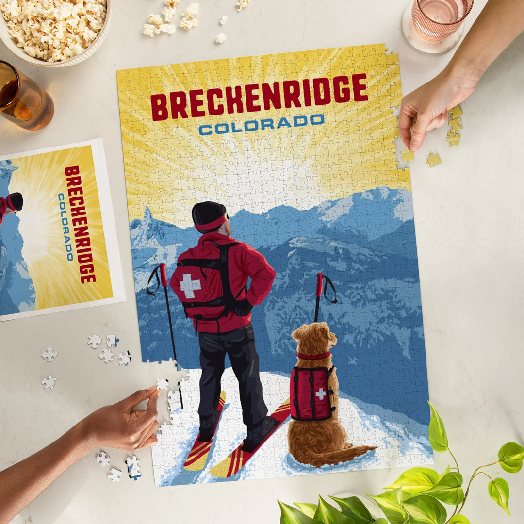 Breckenridge, Colorado, Painterly, Ski Patrol with Avalanche Dog, 1000 Piece Jigsaw Puzzle