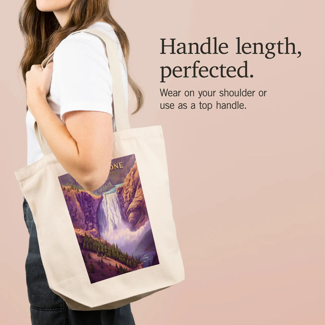 Yellowstone National Park, Wyoming, Oil Painting, Yellowstone Falls, Tote Bag
