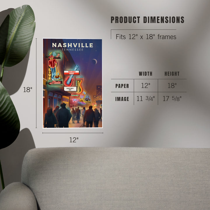 Nashville, Tennessee, Broadway Street Lithograph, Art & Giclee Prints