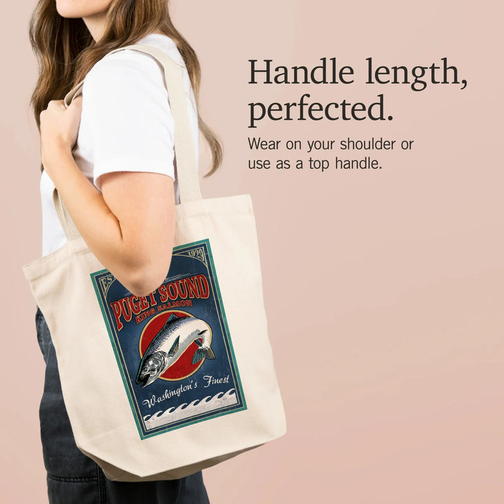 Puget Sound, Washington, Vintage Sign, King Salmon, Washington's Finest, Tote Bag