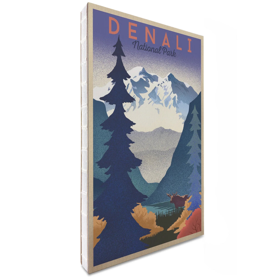 Lined 6x9 Journal, Denali National Park, Mountain Scene, Lithograph, Lay Flat, 193 Pages, FSC paper