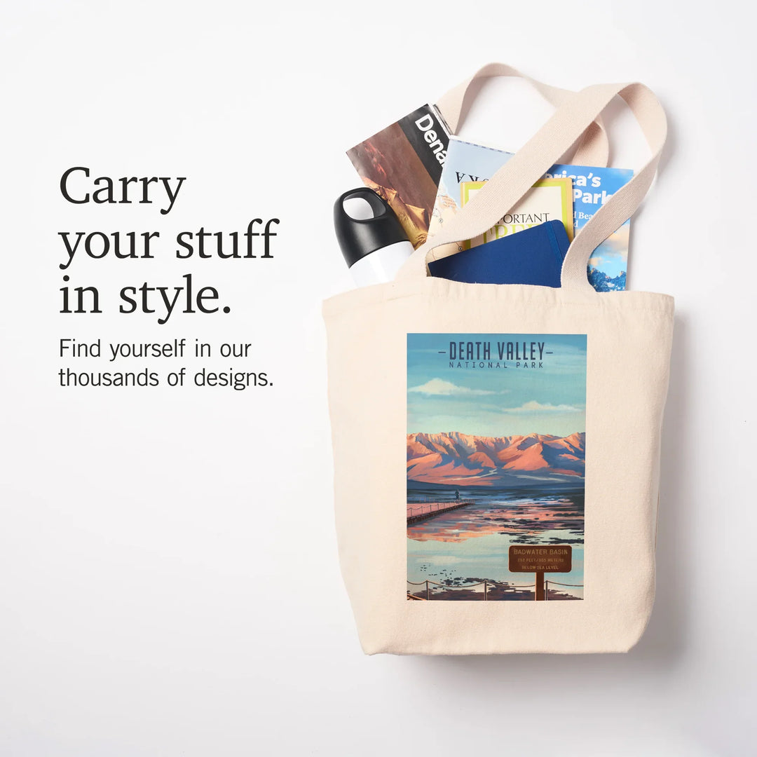 Death Valley National Park, California, Badwater Basin, Oil Painting, Tote Bag