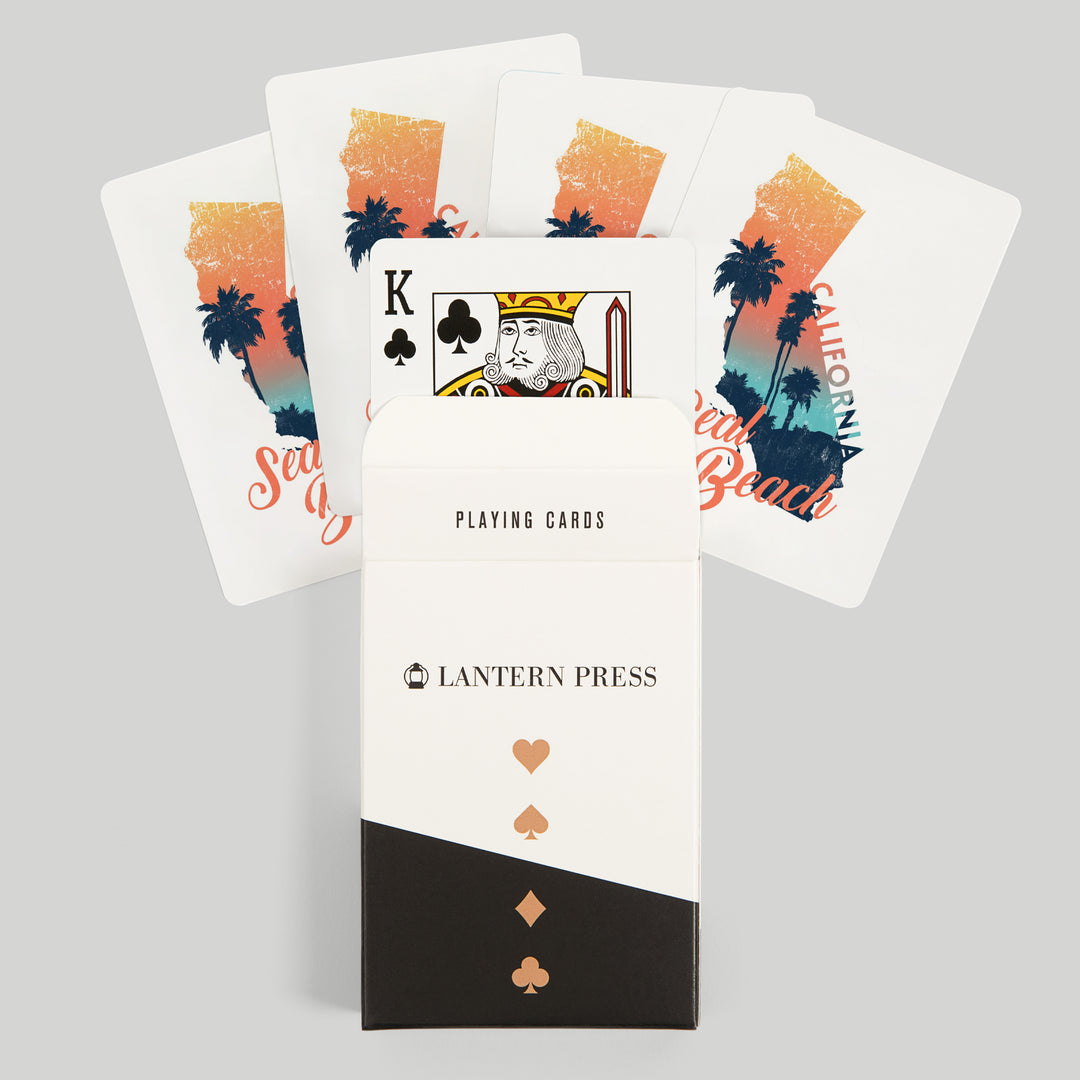 Playing Cards, Seal Beach, California, State Abstract, Palm Scene, 52 Card Deck with Jokers in Box, Unique Art