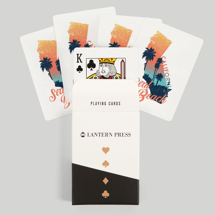 Playing Cards, Seal Beach, California, State Abstract, Palm Scene, 52 Card Deck with Jokers in Box, Unique Art
