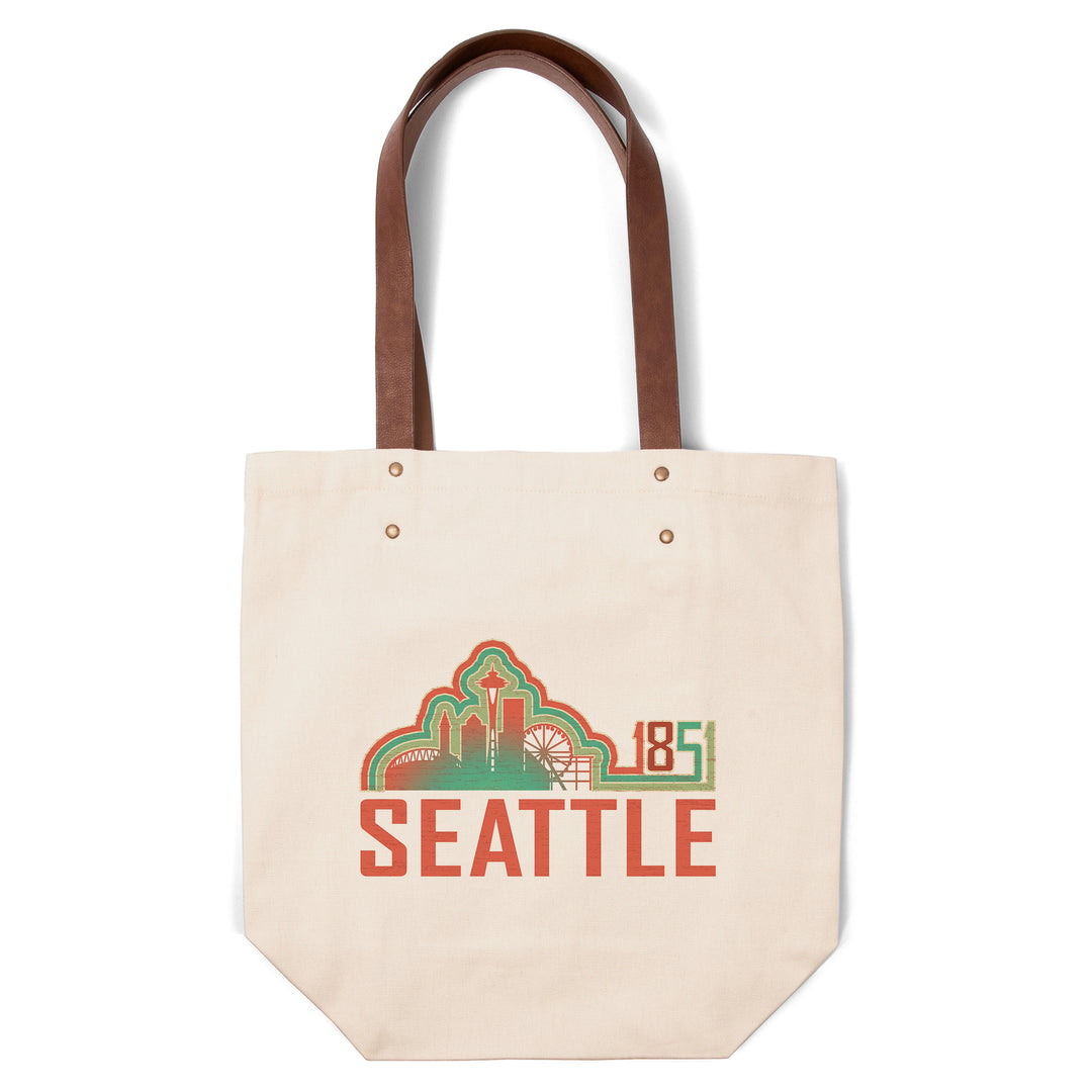 Seattle, Washington, Skyline 1851, Coral Contour, Deluxe Tote