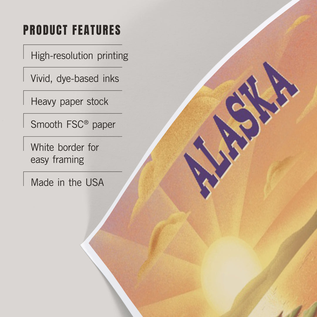 Alaska, Lithograph, Bear and Spring Flowers, Lake, Art & Giclee Prints