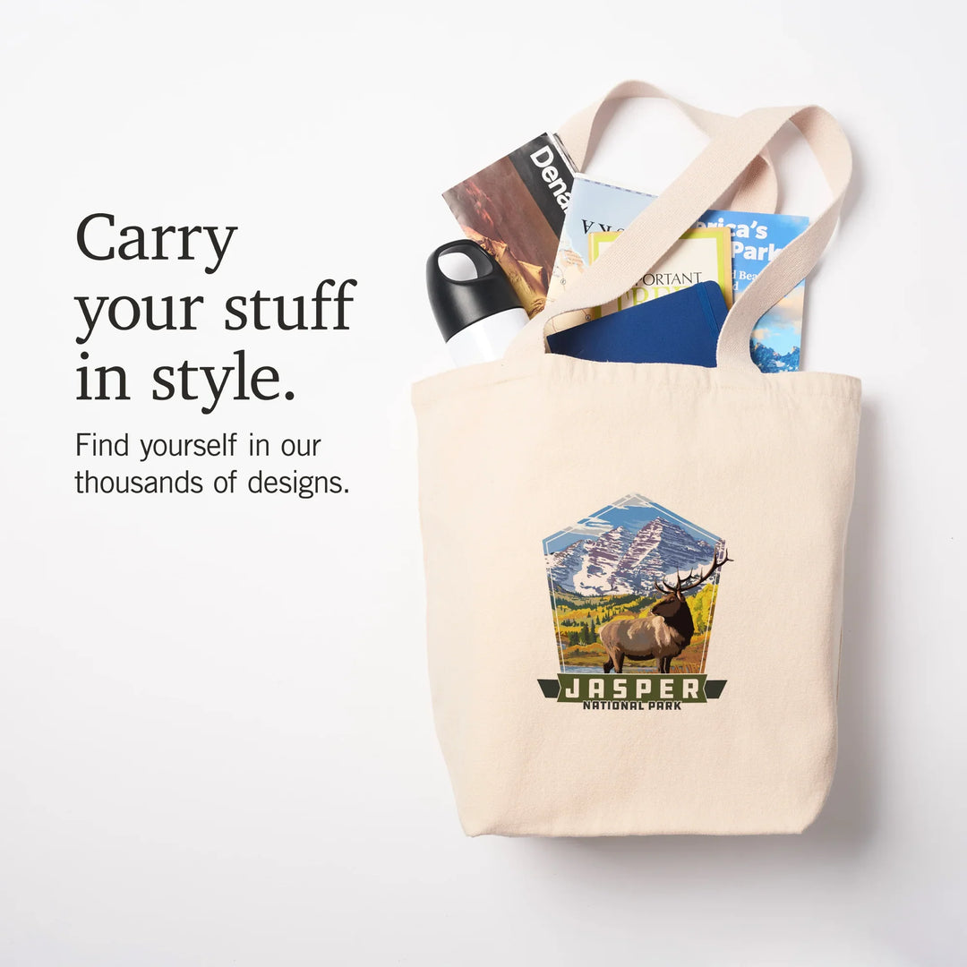 Jasper National Park, Canada, Elk and Mountain,, Tote Bag