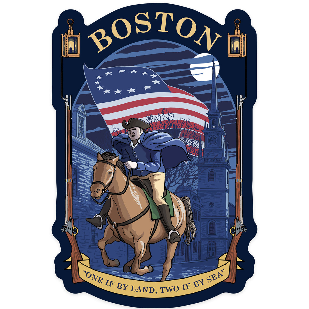 Boston, Massachusetts, Old North Church and Paul Revere, Contour, Vinyl Sticker