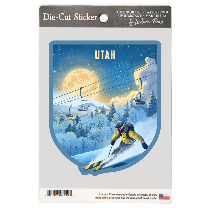 Utah, Lithograph, Night Ski, Vinyl Sticker
