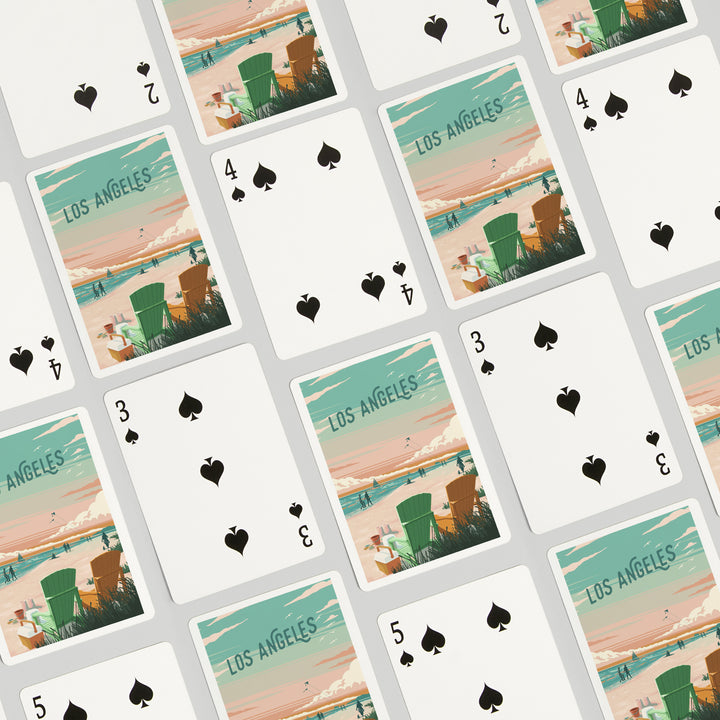 Playing Cards, Los Angeles, California, Painterly, Bottle This Moment, Beach Chairs, 52 Card Deck with Jokers in Box, Unique Art