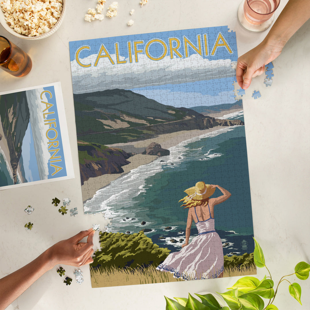 California, Coast Scene, Woman in Hat, Jigsaw Puzzle