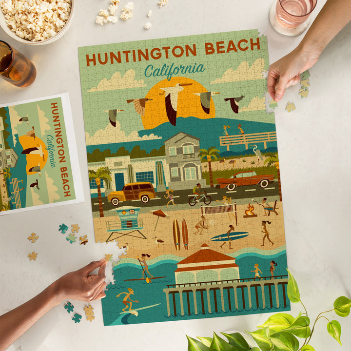 Huntington Beach, CA, Geometric City Series, 1000 Piece Jigsaw Puzzle