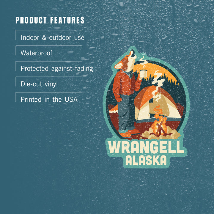 Wrangell, Alaska, Camping Coyote, Contour, Vinyl Sticker