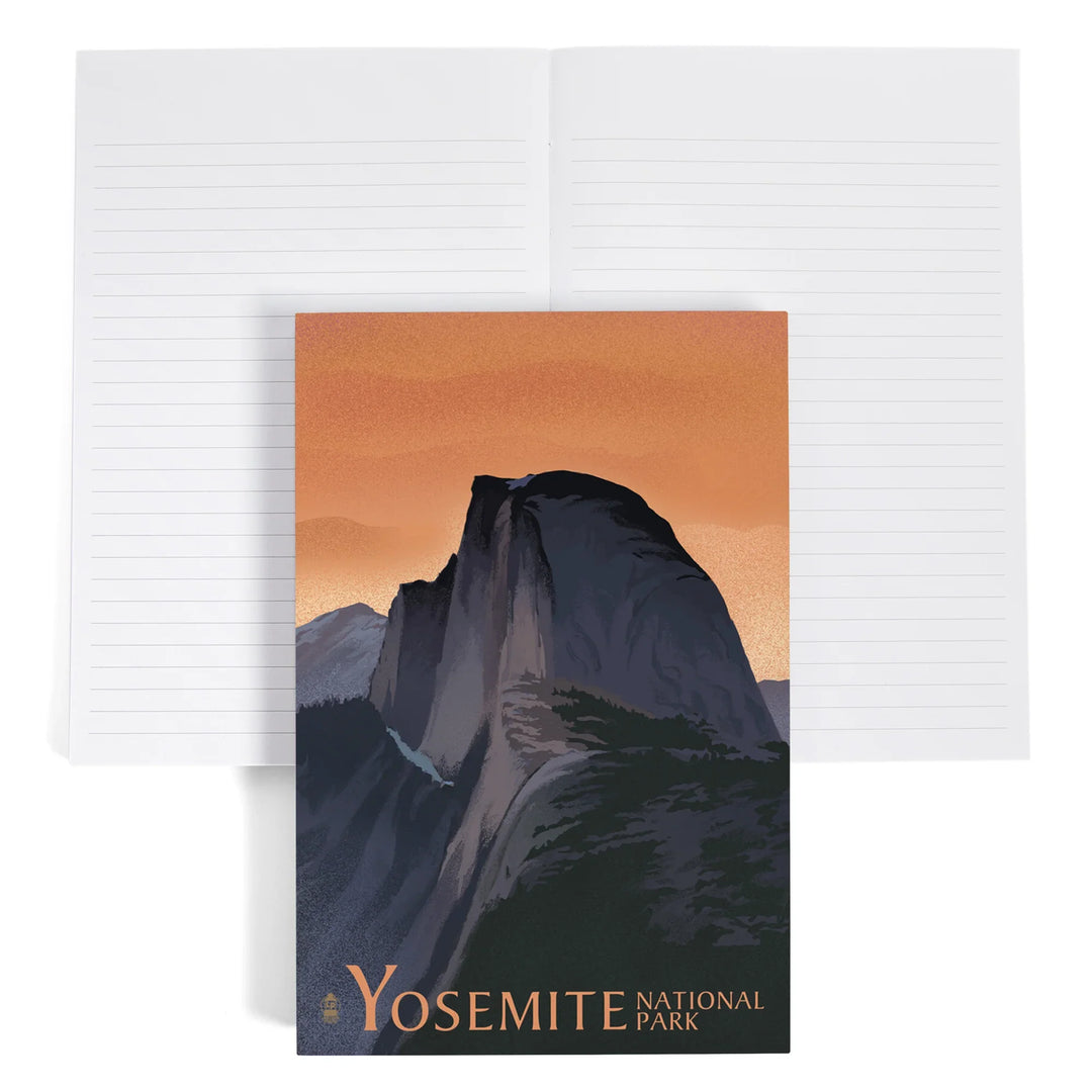 Lined 6x9 Journal, Yosemite National Park, California, Half Dome, Orange Sky, Lithograph, Lay Flat, 193 Pages, FSC paper