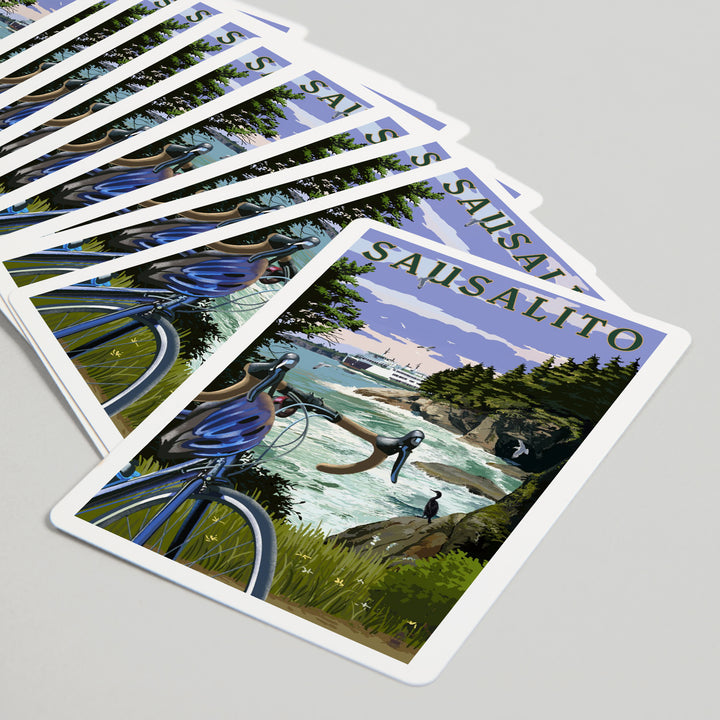 Playing Cards, Sausalito, California, Coastal Scene, Bike and Ferry, 52 Card Deck with Jokers in Box, Unique Art