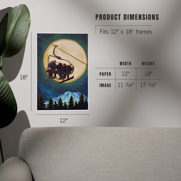 Ski Lift and Full Moon with Snowboarder, Art & Giclee Prints