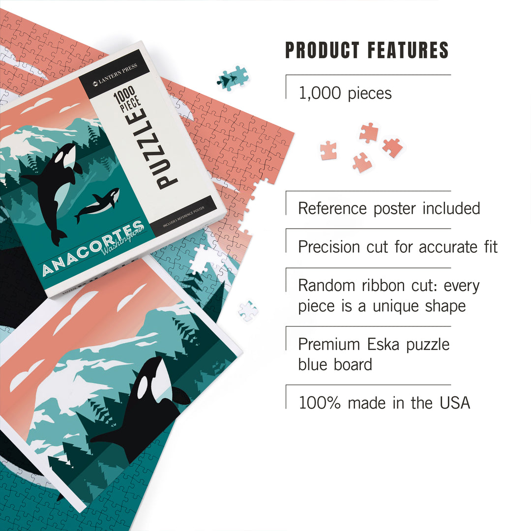 Anacortes, Washington, Orca Whale and Calf, Go Freestyle, 1000 Piece Jigsaw Puzzle