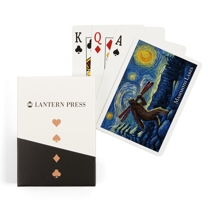 Playing Cards, Mammoth Lakes, California, Winter Bigfoot with Skis, Starry Night, 52 Card Deck with Jokers in Box, Unique Art